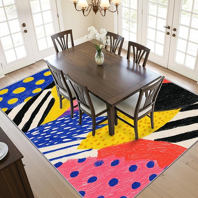 Pop Art Rug, Colorful Abstract Area Rug 6x8, Hippie Aesthetic Funky Low Pile Non Skip Carpets Home Decor #C009