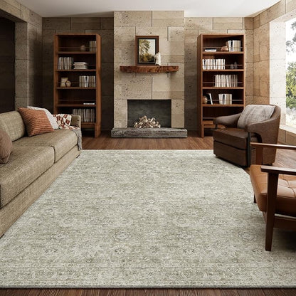 8x10 Washable Area Rugs Ultral Soft Non-Slip Stain Resistant Vintage Boho Large Carpet for High-Traffic Living Room & Dining Room