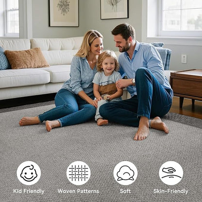 Washable Area Rug 5x7 Large Jute Like Rug for Living Room, Soft Non Slip Rugs Carpet for Dining Room Bedroom Cotton Boho Woven Braided Rugs Home Office Decor, Grey