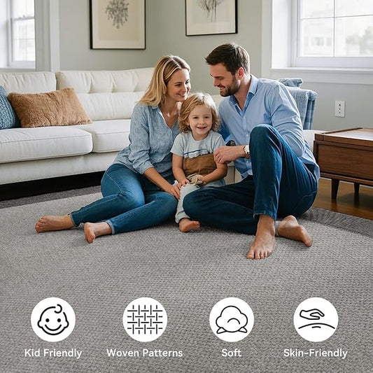 Washable Area Rug 6x9 Large Jute Like Rug for Living Room, Soft Non Slip Rugs Carpet for Dining Room Bedroom Cotton Boho Woven Braided Rugs Home Office Decor, Grey