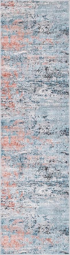 Rugs.com Leipzig Collection Runner Rug – 10 Ft Runner Multi Low-Pile Rug Perfect for Hallways, Entryways
