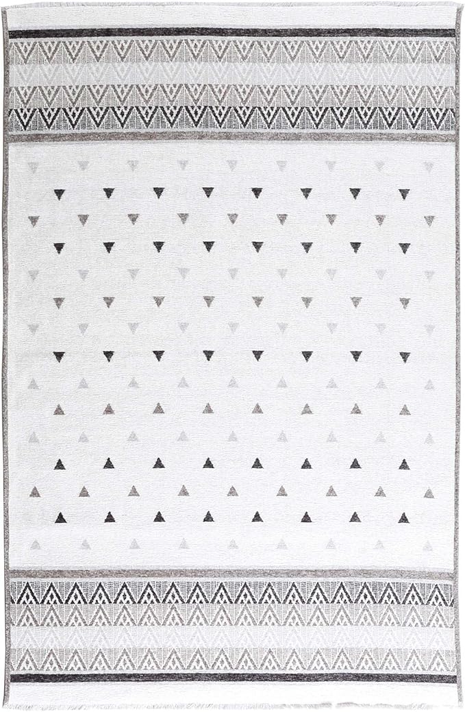 Alfa Rich 3x5 Gray Off White Washable Area Rugs for Living Room Bedroom Kitchen Dining Cotton Runner