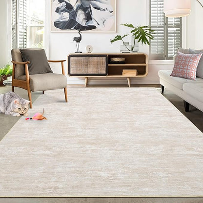 RUGSREAL Bedroom Area Rug 4x6 Modern Abstract Area Rug Stain Resistant Small Living Room Rug Contemporary Dining Room Rug Non-Slip Solid Rug Aesthetic Accent Floor Carpet for Kitchen Office, Beige
