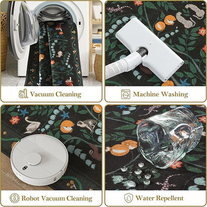 Collive Kitchen Runner Rugs Non Slip, 2.6x8ft Jungle Animal Washable Carpet Runners for Hallway Bathroom, Soft Bedroom Rug Black Ultra Thin Indoor Mats for Entryway, Laundry Room, Bedside