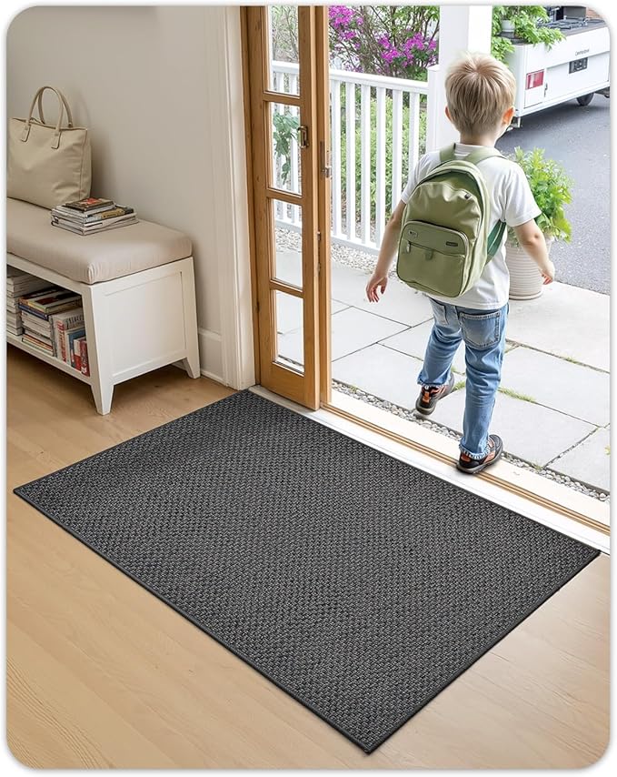 Color&Geometry Ultra-Thin Indoor Door Mat, 48"x72" Low-Profile Non-Slip Entryway Rug with Modern Geometric Texture, Washable Doormat for Entrance, Front Doors, Grey (Rolled-up NO Creases)