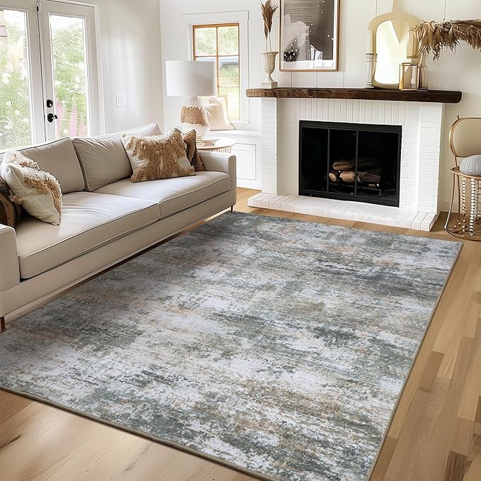 WILLSUN Washable Area Rugs, 4x6 Non-Slip Boho Large Area Rugs for Living Room, Bedroom, Machine Washable Vintage Rug, Indoor Floral Print Carpet for Home Decor, Kid & Pet Friendly Mat