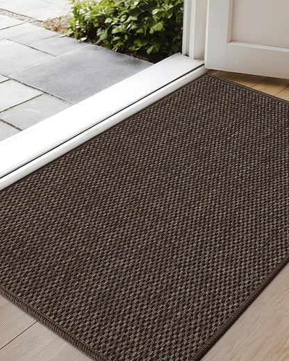 Color&Geometry Ultra-Thin Indoor Door Mat, 21"x31" Low-Profile Non-Slip Entryway Rug with Modern Geometric Texture, Washable Doormat for Entrance, Front Doors, Brown (FOLD)