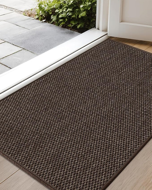 Color&Geometry Ultra-Thin Indoor Door Mat, 26"x47" Low-Profile Non-Slip Entryway Rug with Modern Geometric Texture, Washable Doormat for Entrance, Front Doors, Brown(Rolled-up NO Creases)