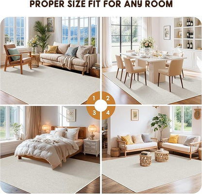 LBRO2M Easy Jute Solid Area Rug 4X6 Washable Rugs for Living Room Bedroom Natural Jute Look Indoor Outdoor Rug Durable, Solid Non Shedding Eco Friendly (4X6 Light Ivory)