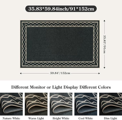 OJIA Easy Jute Front Door Mats Outdoor Rug 3x5 Washable Rugs for Entryway, Wavy Border Black Indoor Outdoor Rugs Non-Slip Doormat Entry Rugs Farmhouse Area Rug for Porch Outside Kitchen Living Room
