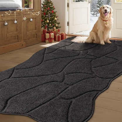Large Dog Door Mat for Muddy Paws, 35x59 Absorbent Dirt Trapper Long Door Mat, Non-Slip Washable Mud Mat for Dogs, Polyester Microfiber Soft Pet Rug for Entryway, Mud Dog Paws, Patio (Charcoal)