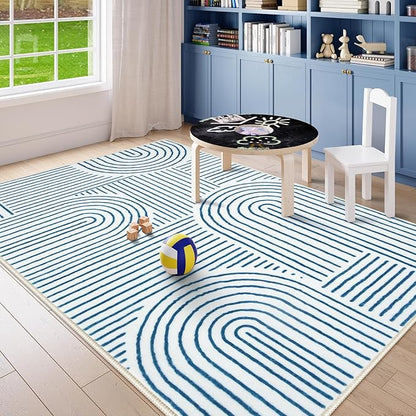 Lahome Abstract 6x9 Area Rugs, Soft Washable Rugs for Living Room Ultra-Thin Non Slip Dining Room Rug, Blue Rug Throw Large Carpet for Bedroom Office(6'x9',Blue/White)