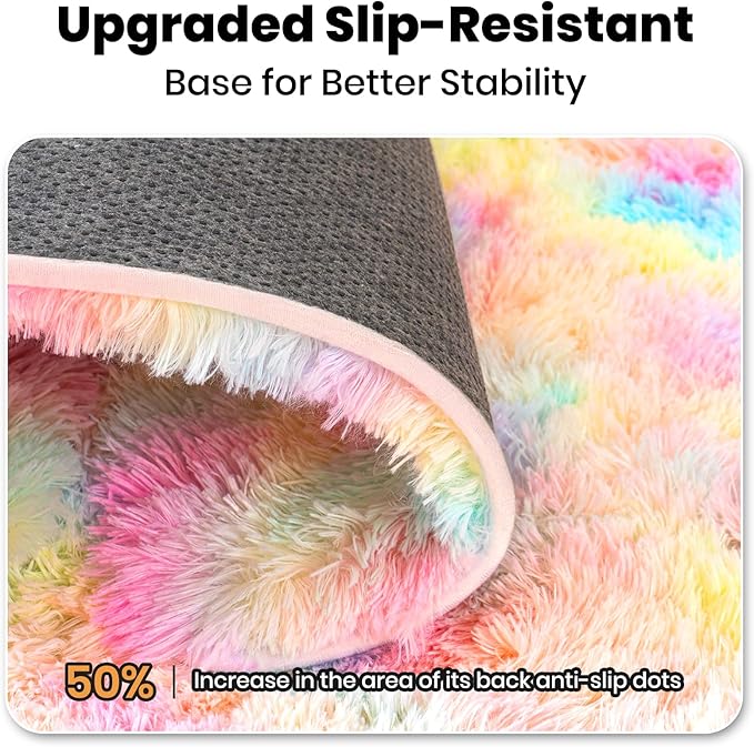 Zentavio Unicorn Rugs for Girls Room 5x8 Area Rugs for Living Room Carpet for Bedroom Washable Soft Fluffy Shag Aesthetic Plush High Pile Throw Rug for Nursery Kids Room Dorm Room Rainbow