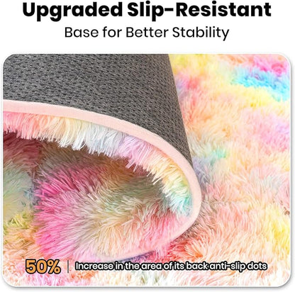 Zentavio Unicorn Rugs for Girls Room 5x8 Area Rugs for Living Room Carpet for Bedroom Washable Soft Fluffy Shag Aesthetic Plush High Pile Throw Rug for Nursery Kids Room Dorm Room Rainbow