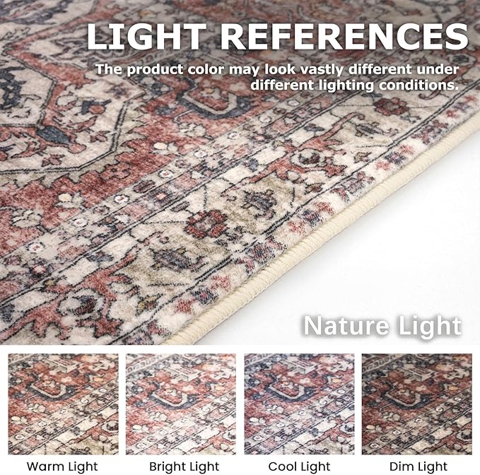 KOZYFLY Runners for Hallways 3x12 Ft Extra Long Washable Faux Wool Thin Hallway Rug Boho Runner Carpet Printed Entryway Rug for Bedroom Stairs Kitchen Living Room Hall, Terracotta/Beige