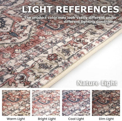 KOZYFLY Runners for Hallways 3x12 Ft Extra Long Washable Faux Wool Thin Hallway Rug Boho Runner Carpet Printed Entryway Rug for Bedroom Stairs Kitchen Living Room Hall, Terracotta/Beige