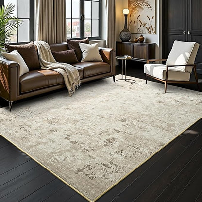 Toneed Abstract Area Rug Modern Washable Rug Soft Non Slip Rug Low Pile for Bedroom Living Room Dining Room Beige 5x7 Feet