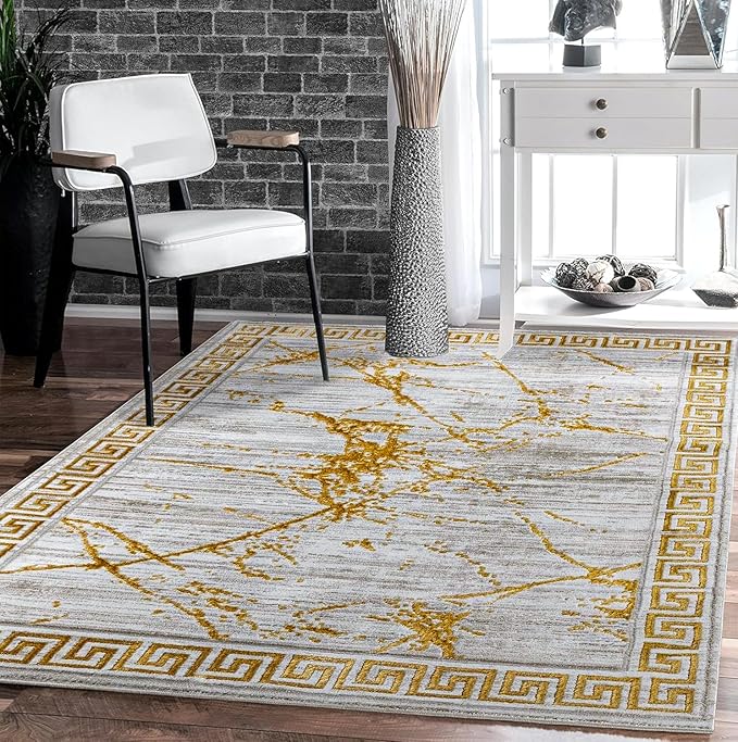 GLORY RUGS Area Rugs Marble 4x5 Cream Gold Carpet Modern Abstract Rug Living Room Dining Bedroom Rug