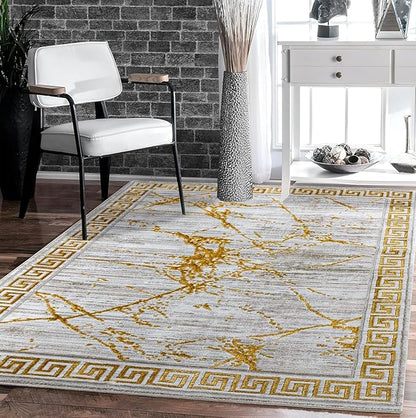 GLORY RUGS Area Rugs Marble 2x3 Cream Gold Carpet Modern Abstract Rug Living Room Dining Bedroom Rug