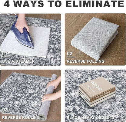 KILOCOCO Area Rug 3x5 Entryway Rug Washable Printed Vintage Floral Rubber Backed Non Slip Indoor Kitchen Rugs for Living Room Laundry Room Playroom Mudroom Moroccan Area Rugs, Grey
