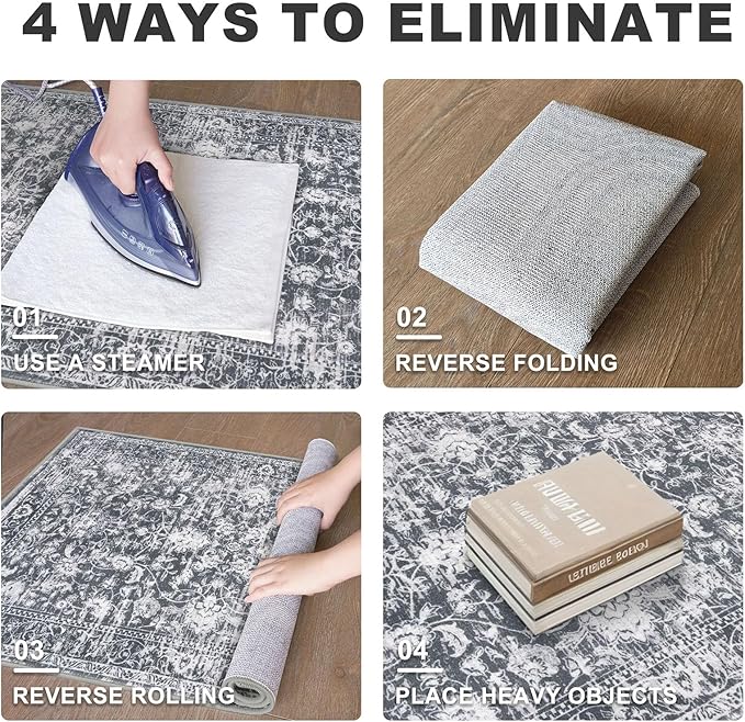 KILOCOCO Moroccan Small Area Rug 2x3 Entryway Rugs Printed Vintage Floral Washable Rug Non-Slip Kitchen Rug Indoor Door Mat, Accent Throw Small Rugs for Laundry Room Bedroom Entrance, Grey