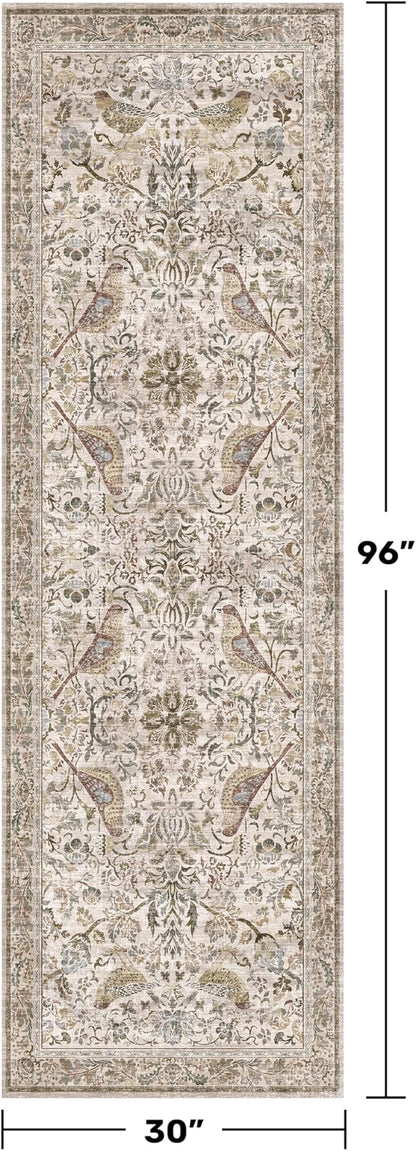 Boho 2'6"x8' Long Kitchen Runner Rugs Non Skid Washable, Stain Resistant Carpet Runners for Hallway 8ft, Low Pile Non Slip Rubber Backing Runner Rug for Kitchen, Traditional Floral Home Décor
