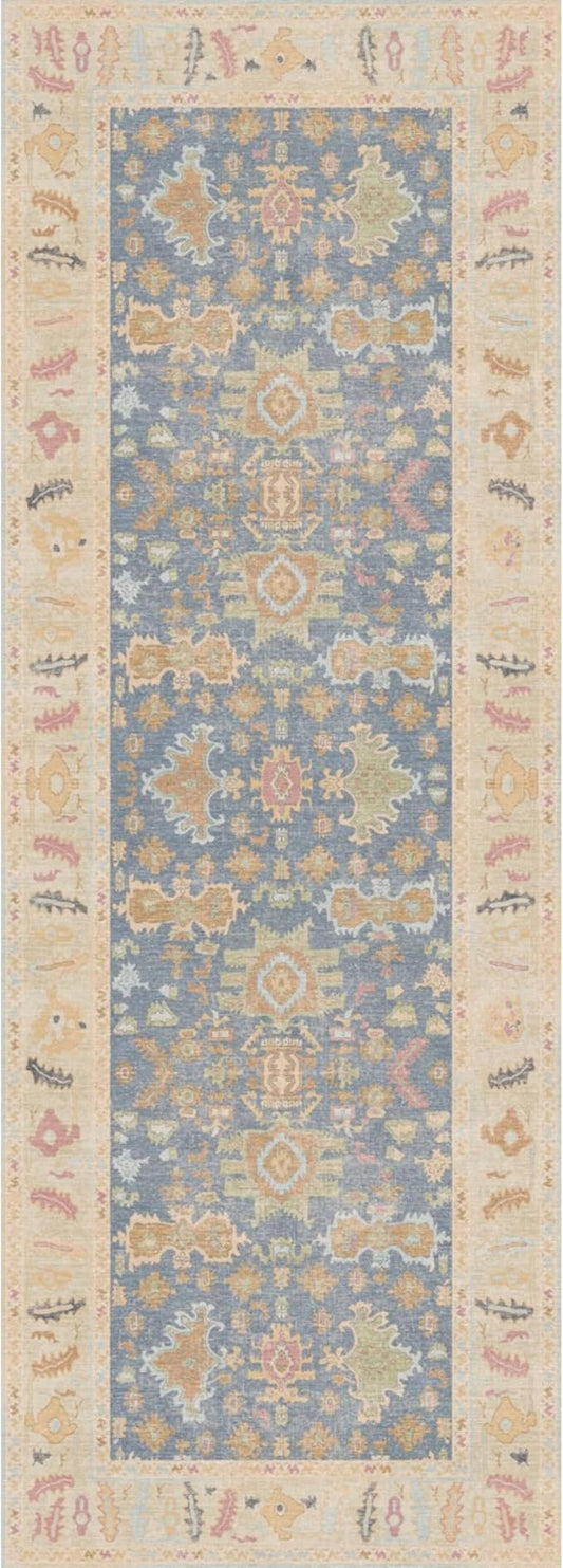 Kuden 2'6"x10 Runner Rug, Machine Washable Area Rug with Non-Slip Backing, Vintage Style, Soft, Easy Clean, Low Pile Rug for Hallway, Entryway, Kitchen, Bedroom