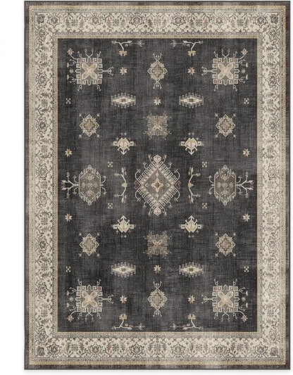 RUGGABLE Washable Vintage Area Rug – Verena Dark Wood 6x9, Stain-Resistant, Non-Slip – Medium Machine Washable Rugs for Living Room, Bedroom, Hallway, Entryway & Office–with Standard Pad