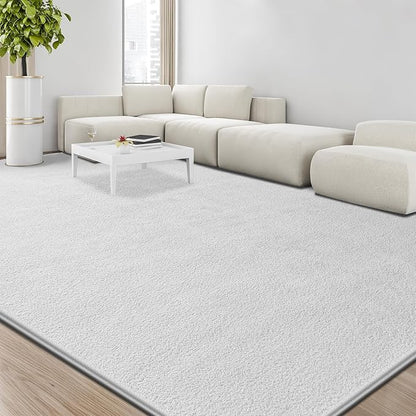Large Area Rugs for Living Room Bedroom, 7x10 Feet White Rug, Minimalist Modern Shag Rug, Soft Thick Comfy Memory Foam Indoor Carpet, Non-Slip Washable Rug for Boys Girls Dorm Nursery Room Home Decor