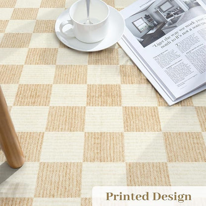 LIVEBOX 8x10 Area Rugs for Living Room, Checkered Non-Slip Washable Rugs, Farmhouse Neutral Classic Geometric Pattern Large Boys Area Rug for Bedroom, Carpet for Dining Room Office(Ivory,8'x10')