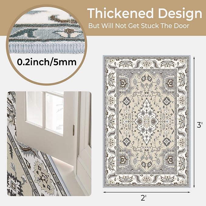 Small Area Rug 2x3ft Entryway Rug Non-Slip Washable Area Rugs Indoor Door Mat, Thick Faux Wool Carpet Kitchen Rugs with Rubber Backing for Bedroom, Kitchen, Room Entry