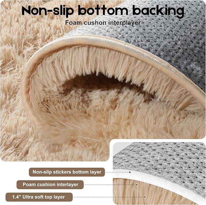 Light Tan 8x10 Area Rugs for Living Room Bedroom, Fluffy Large Rug Soft Shag Non-Slip Carpet for Kids Boys and Girls Room Dorm Home Decor (8ft x 10ft)