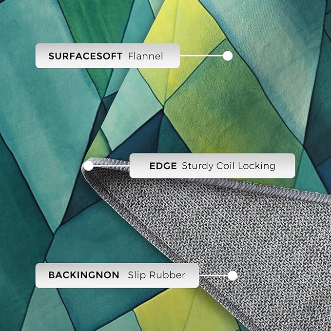 6x9 Geometric Zigzag Rugs for Bedroom Decor, Washable Green Chevron Pattern Area Rug, Living Room Home Decoration, Non Slip Soft Thin, Modern Abstract Geometry Decor Carpet PF-P 49