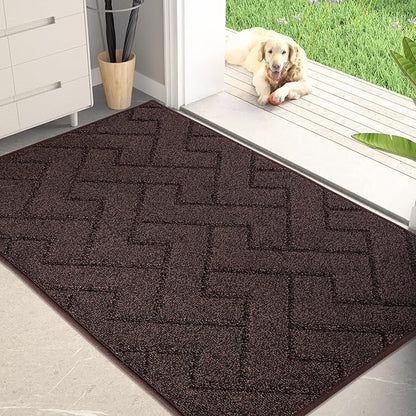 PURRUGS Dirt Trapping Door Mat 34" x 59", Non-Slip Machine Washable Entry Rug, Shoe Scraper, Dog Doormat, Super Absorbent Welcome Mat for Front & Back Door, Muddy Wet Shoes & Paws, Brown