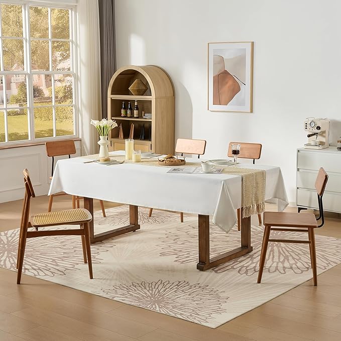 WITSHOCK 7x9 Area Rugs for Living Room: Beige Floral Washable Rugs for Bedroom Dining Room Office Nursery Modern Non-Slip Stain Resistant Low Pile Home Decor（Beige/Brown,7'x9'）