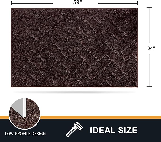 PURRUGS Dirt Trapping Door Mat 34" x 59", Non-Slip Machine Washable Entry Rug, Shoe Scraper, Dog Doormat, Super Absorbent Welcome Mat for Front & Back Door, Muddy Wet Shoes & Paws, Brown