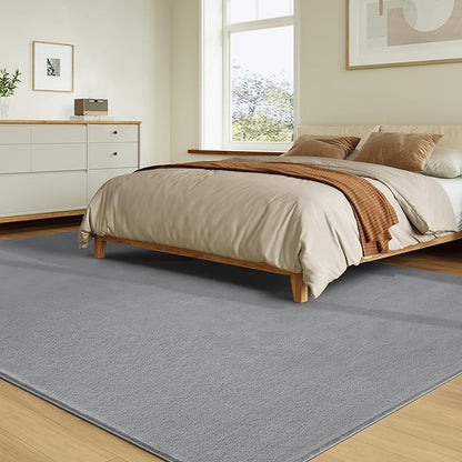 Solid Washable Area Rug - 9x12 Medium Pile Faux Cashmere Carpet for Living Room Bedroom, Grey