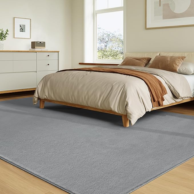 Solid Washable Area Rug - 6x9 Medium Pile Faux Cashmere Carpet for Living Room Bedroom, Grey