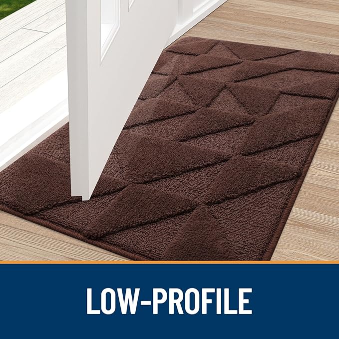 OLANLY Door Mats Indoor, Non-Slip, Absorbent, Dirt Resist, Entrance Washable Mat, Low-Profile Inside Entry Doormat for Entryway (30x17 inches, Dark Brown)