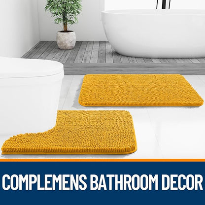 OLANLY Bathroom Rugs 36x24, Extra Soft Absorbent Chenille Bath Rugs, Rubber Backing Quick Dry, Machine Washable Bath Mats for Bathroom Floor, Tub and Shower, Home Decor Accessories, Golden Yellow