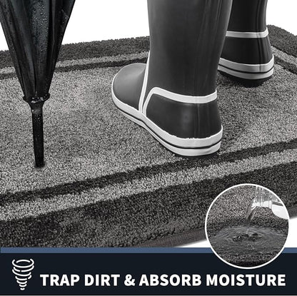 PURRUGS Dirt Trapping Door Mat 24" x 70", Non-Slip/Skid Machine Washable Entryway Rug, Shoes Scraper, Area Rug, Super Absorbent Welcome Mat for Muddy Wet Shoes and Paws, Light Grey & Dark Grey