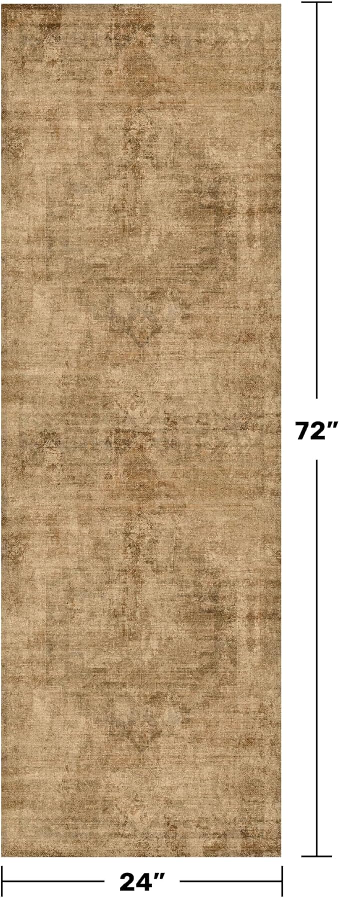 Farmhouse Kitchen Runners Rug 2x6, Washable Medallion Rug for Bathroom, Hallway, Entryway Indoor, Abstract Vintage Indoor Décor, Non Slip Rubber Backing, Stain Resistant Carpet (Gold Brown)