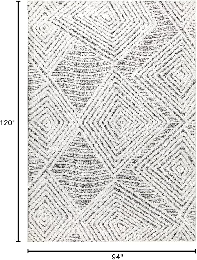 Antep Rugs Palafito 8x10 Geometric Shag Diamond High-Low Pile Textured Indoor Area Rug (Gray, 7'10" x 10')