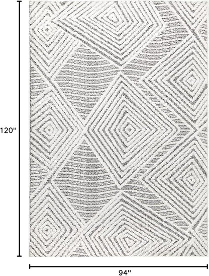 Antep Rugs Palafito 8x10 Geometric Shag Diamond High-Low Pile Textured Indoor Area Rug (Gray, 7'10" x 10')