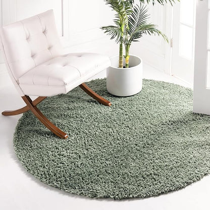 Unique Loom Davos Shag Collection Area Rug - Solid (2' Round, Sage)