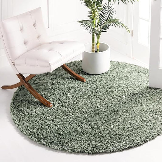 Unique Loom Davos Shag Collection Area Rug - Solid (2' Round, Sage)
