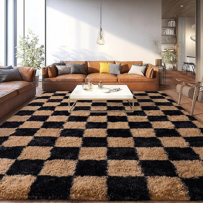 Upgrade Non-Slip Plush Rugs for Living Room, Soft Shaggy Carpets for Living Room, Fuzzy Rugs for Kids' Room, Perfect Decor for Modern Home Grid 5x7Feet