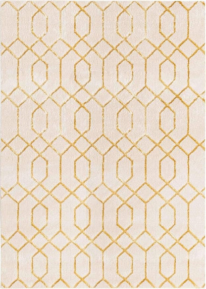 Unique Loom Marilyn Monroe Glam Collection Area Rug - Trellis (7' 1" x 10' Rectangle, White Gold/ Gold)