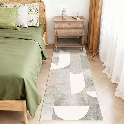 Grey Runner Rug 2x6 Washable Rug Runners for Hallway Kitchen,Long Modern Geometric Rugs for Bedroom Entryway Bathroom,Non Slip Floor Beige Carpet
