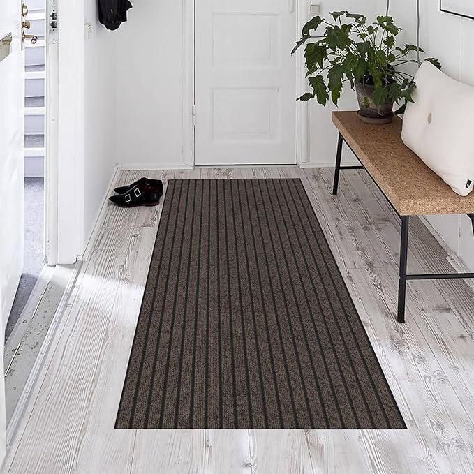 Ottomanson 2'7" x 6' Hallway Runner with Scraper Pile - Extra Durable Non-Slip Rug Mat for Indoor & Outdoor Use - Ideal for Kitchen, Entryway & Garage - High-Traffic Carpet, Brown
